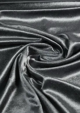 Grey Premium Velvet Gloss Finish Fabric 1-Way Stretch 60" for Soft Furnishing & Dress