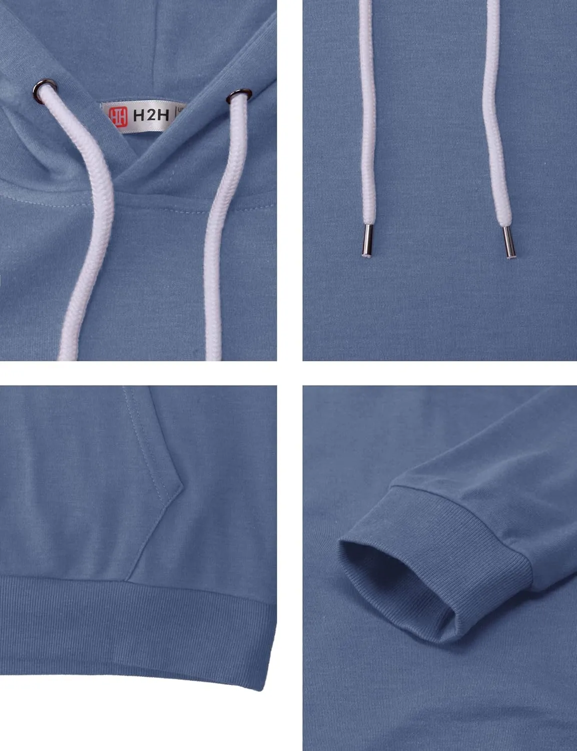 H2H Men's Pullover Hoodie Lightweight Long Sleeve with Kangaroo Pocket Slim Fit Basic Casual Sweatshirt