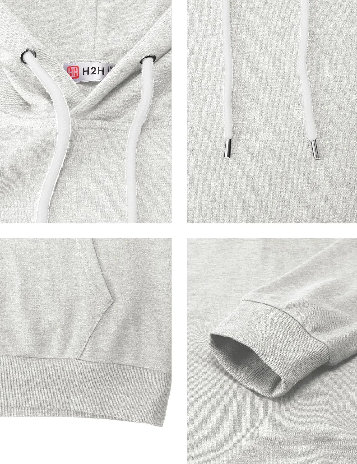 H2H Men's Pullover Hoodie Lightweight Long Sleeve with Kangaroo Pocket Slim Fit Basic Casual Sweatshirt
