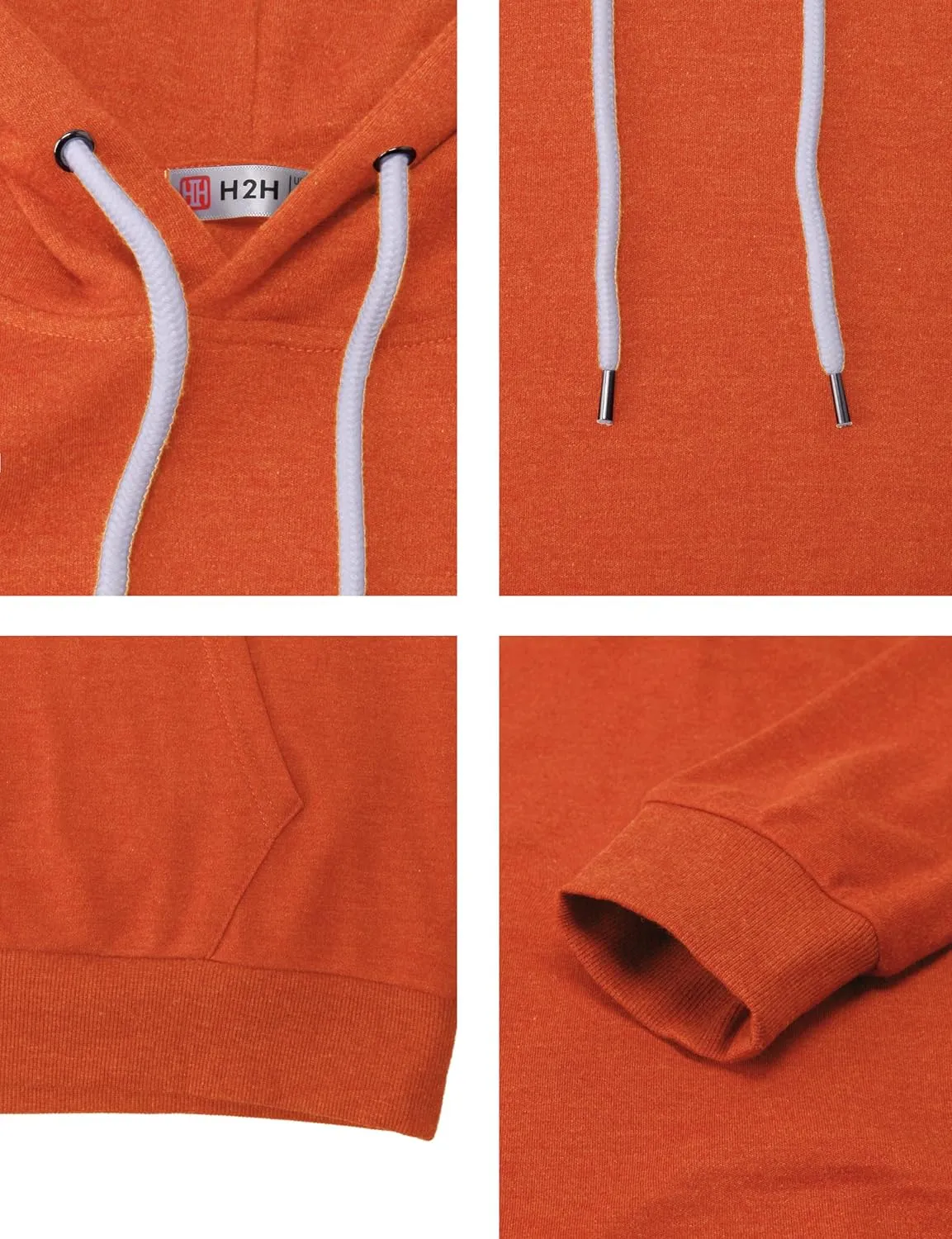 H2H Men's Pullover Hoodie Lightweight Long Sleeve with Kangaroo Pocket Slim Fit Basic Casual Sweatshirt