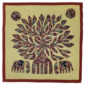 Indian Patchwork Cushion Cover - Elephants & Tree - Choice of Three Colours