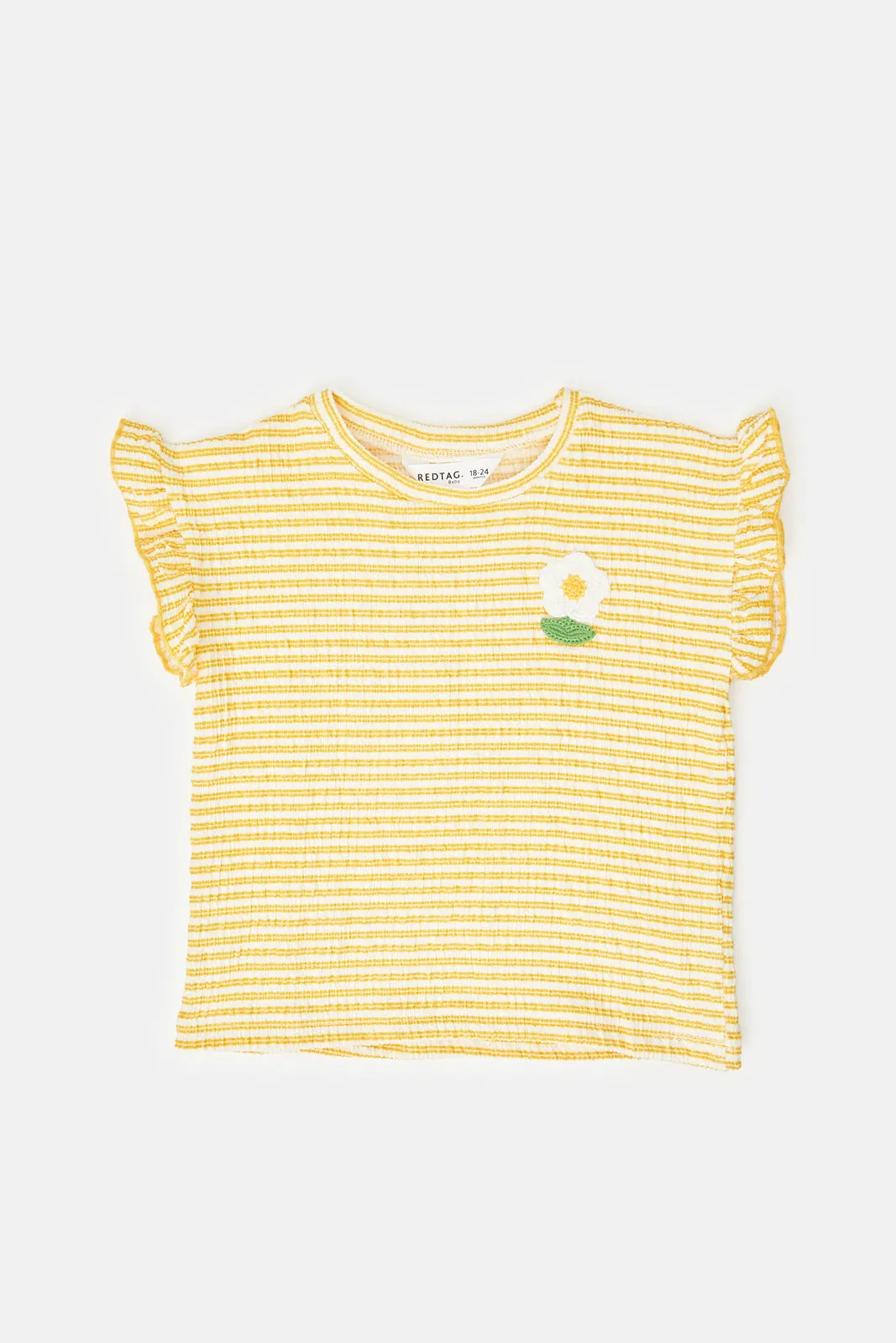 Infant Girls Beige Frill Striped  T-Shirt