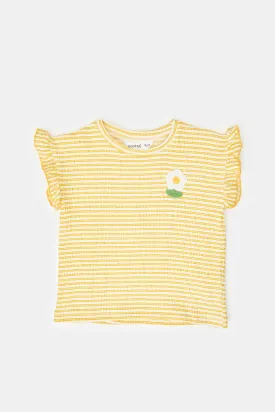 Infant Girls Beige Frill Striped  T-Shirt