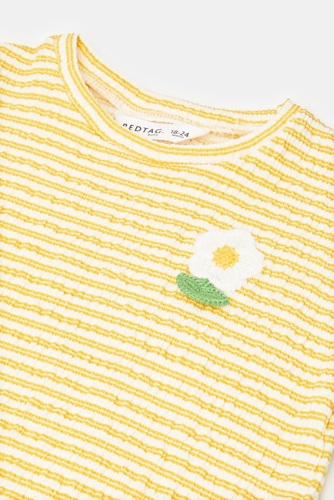 Infant Girls Beige Frill Striped  T-Shirt