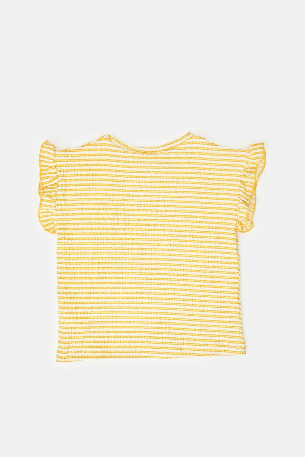 Infant Girls Beige Frill Striped  T-Shirt
