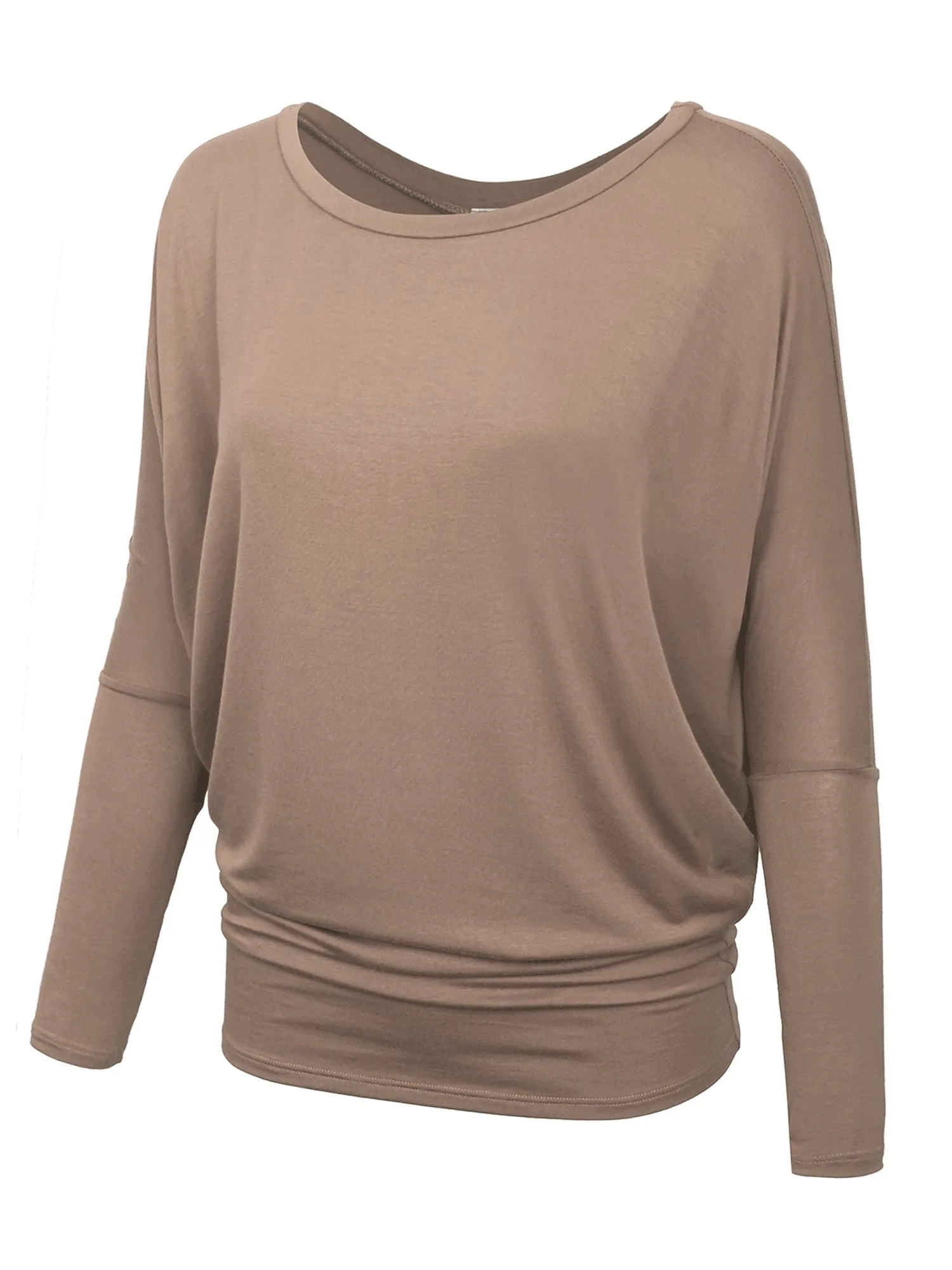 KOGMO Women's Round Neck Long Sleeve Dolman Batwing Top Shirts Made in USA
