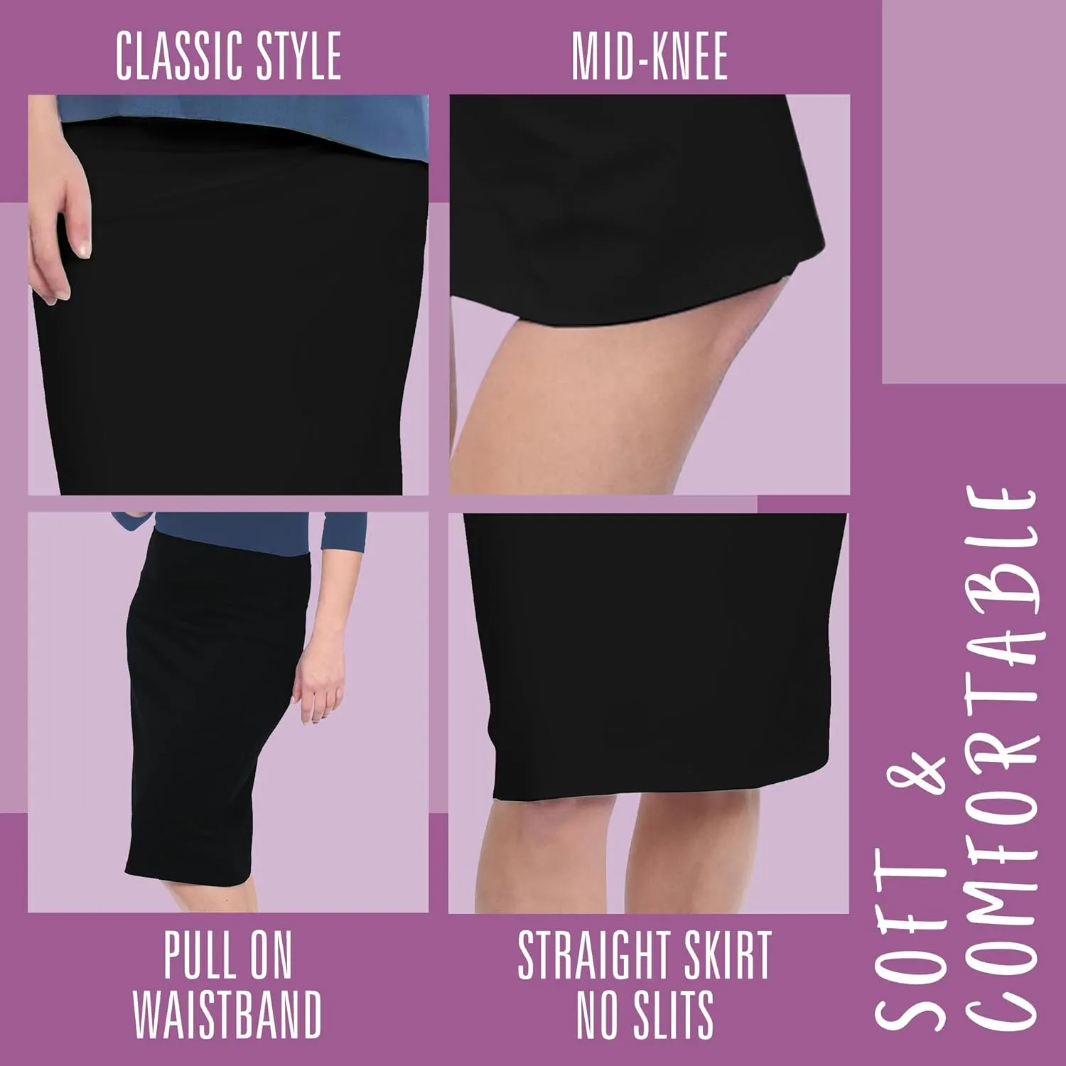 Kosher Casual Modest Knee Length Pencil Skirt for Women in Lightweight Cotton Spandex