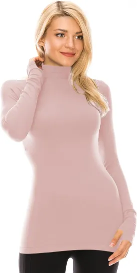 Kurve Womens Long Sleeve Mock Neck Warm T-Shirt, UV Protective Fabric UPF 50  (Made with Love in The USA)