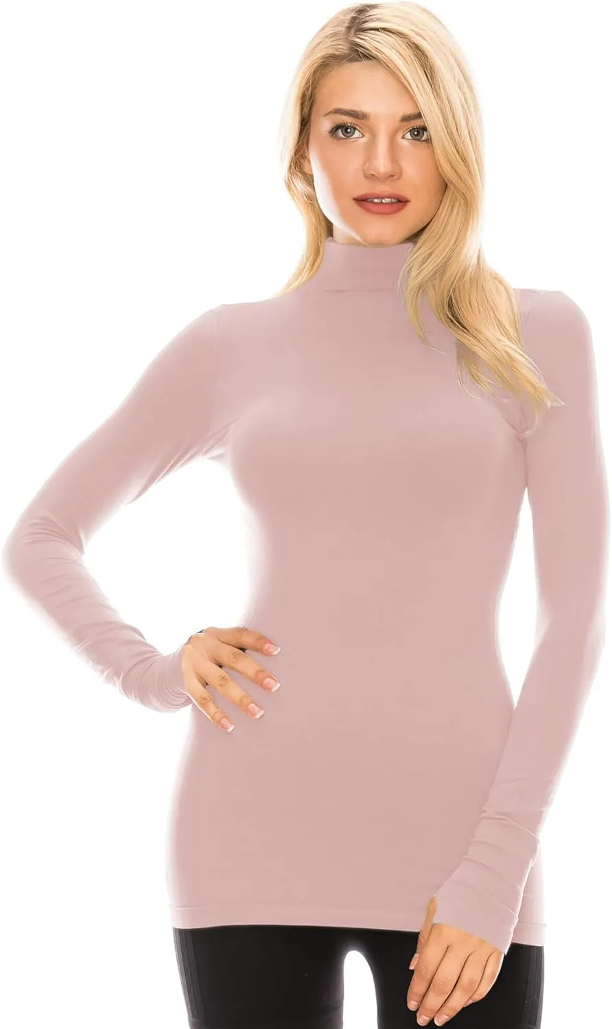 Kurve Womens Long Sleeve Mock Neck Warm T-Shirt, UV Protective Fabric UPF 50  (Made with Love in The USA)