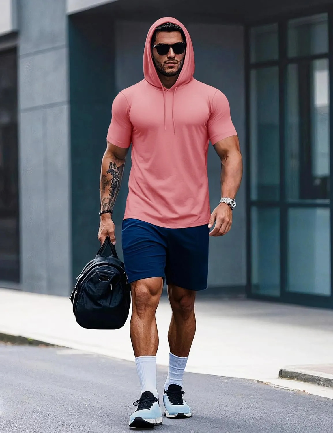 MAGCOMSEN Men's Short Sleeve Hoodie Cotton Hooded T Shirts Lightweight Sweatshirt Hoodies Pullover