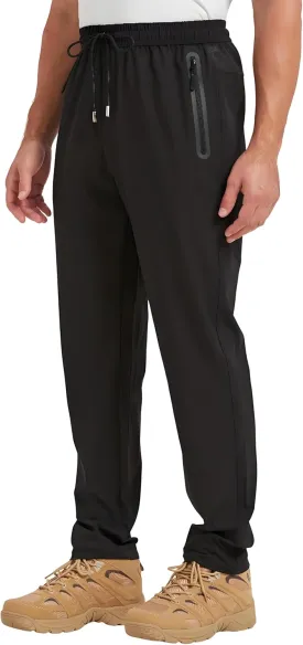 Men's Lightweight Hiking Travel Pants Breathable Athletic Fishing Active Joggers Zipper Pockets
