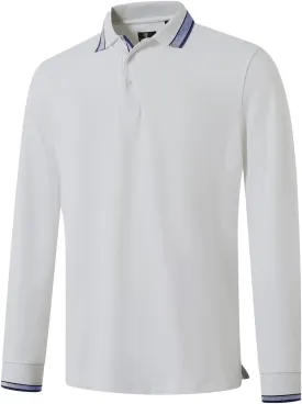 Men's Pique Polo Shirts Long Sleeve Cotton Blend Tipped Casual Collared Polo Shirts Business Classic Fit