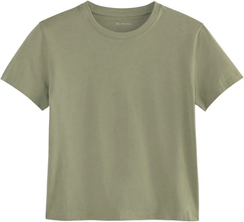 MetHera Women's 100% Cotton Crew Neck T-Shirt - Soft Relaxed Fit Box Cut Casual Tee