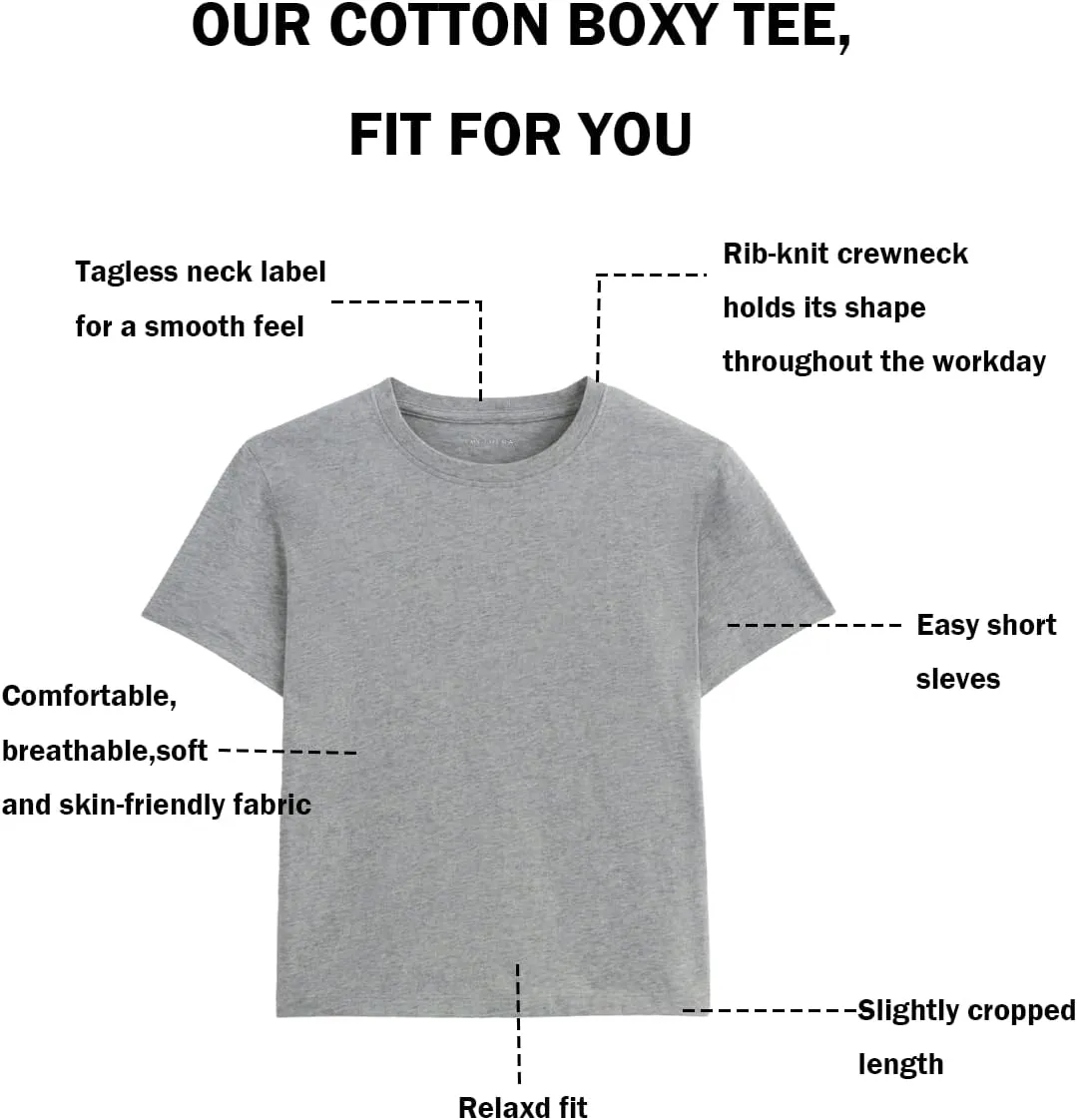 MetHera Women's 100% Cotton Crew Neck T-Shirt - Soft Relaxed Fit Box Cut Casual Tee