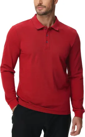 MIER Polo Shirts for Men Cotton Long Sleeve Golf Tennis Collared Shirt for Casual Work Travel, 3 Buttons, Ultra Soft