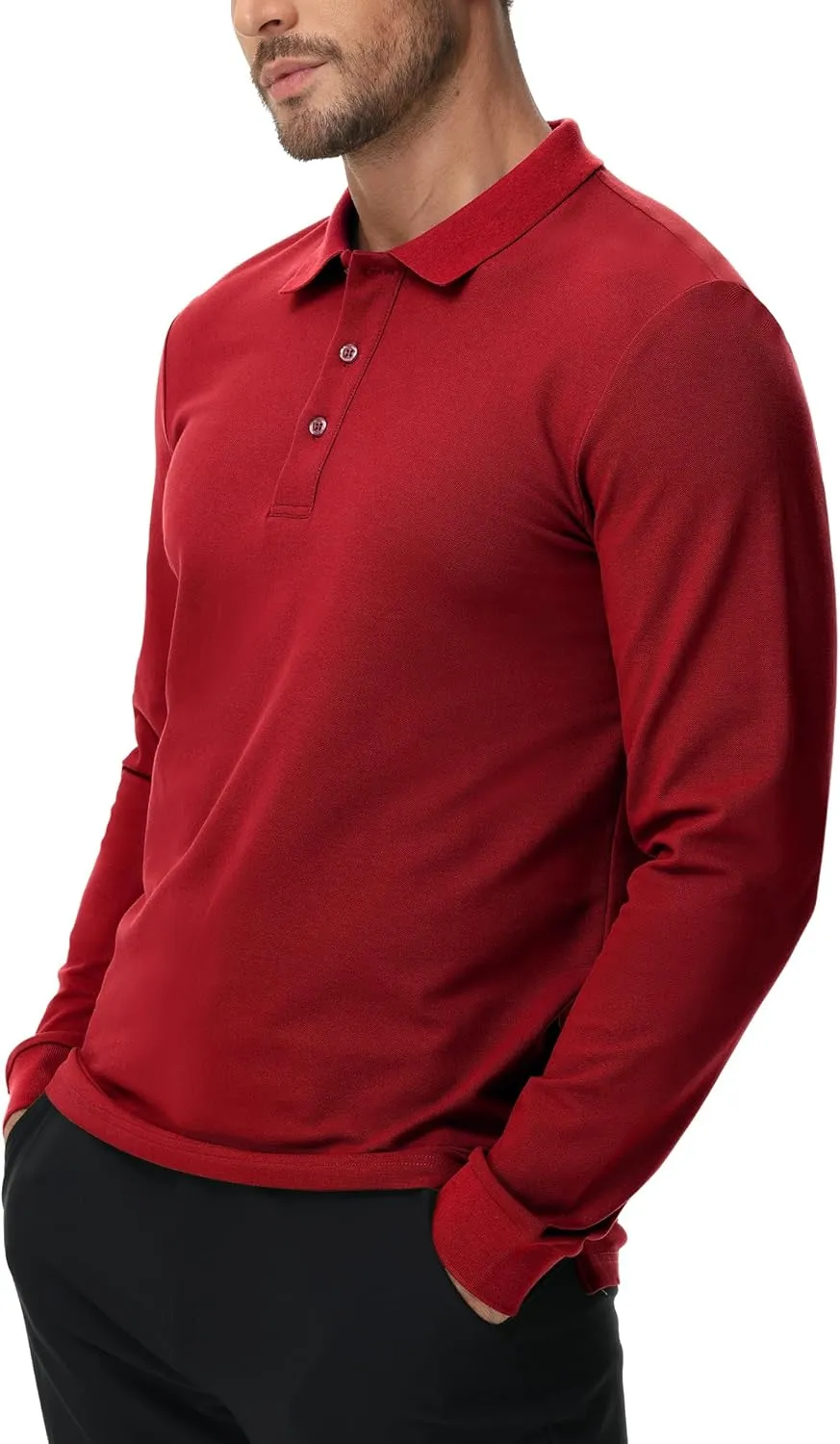 MIER Polo Shirts for Men Cotton Long Sleeve Golf Tennis Collared Shirt for Casual Work Travel, 3 Buttons, Ultra Soft