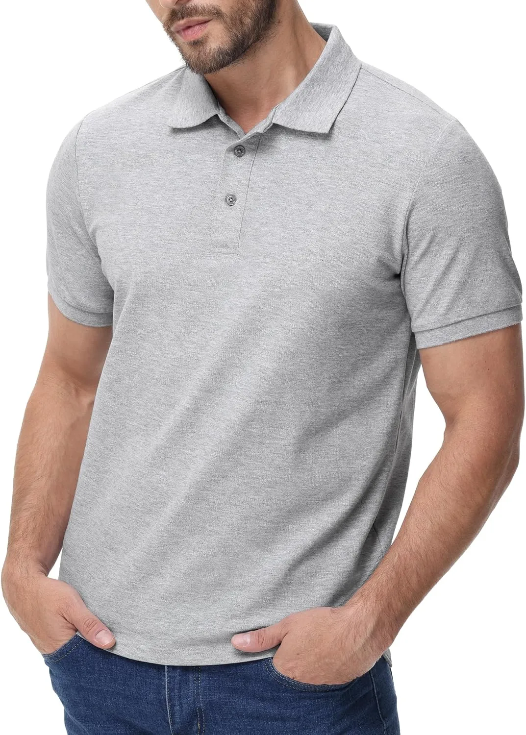 MIER Polo Shirts for Men Cotton Short Sleeve Golf Tennis Collared Shirt for Casual Work Travel, 3 Buttons, Ultra Soft