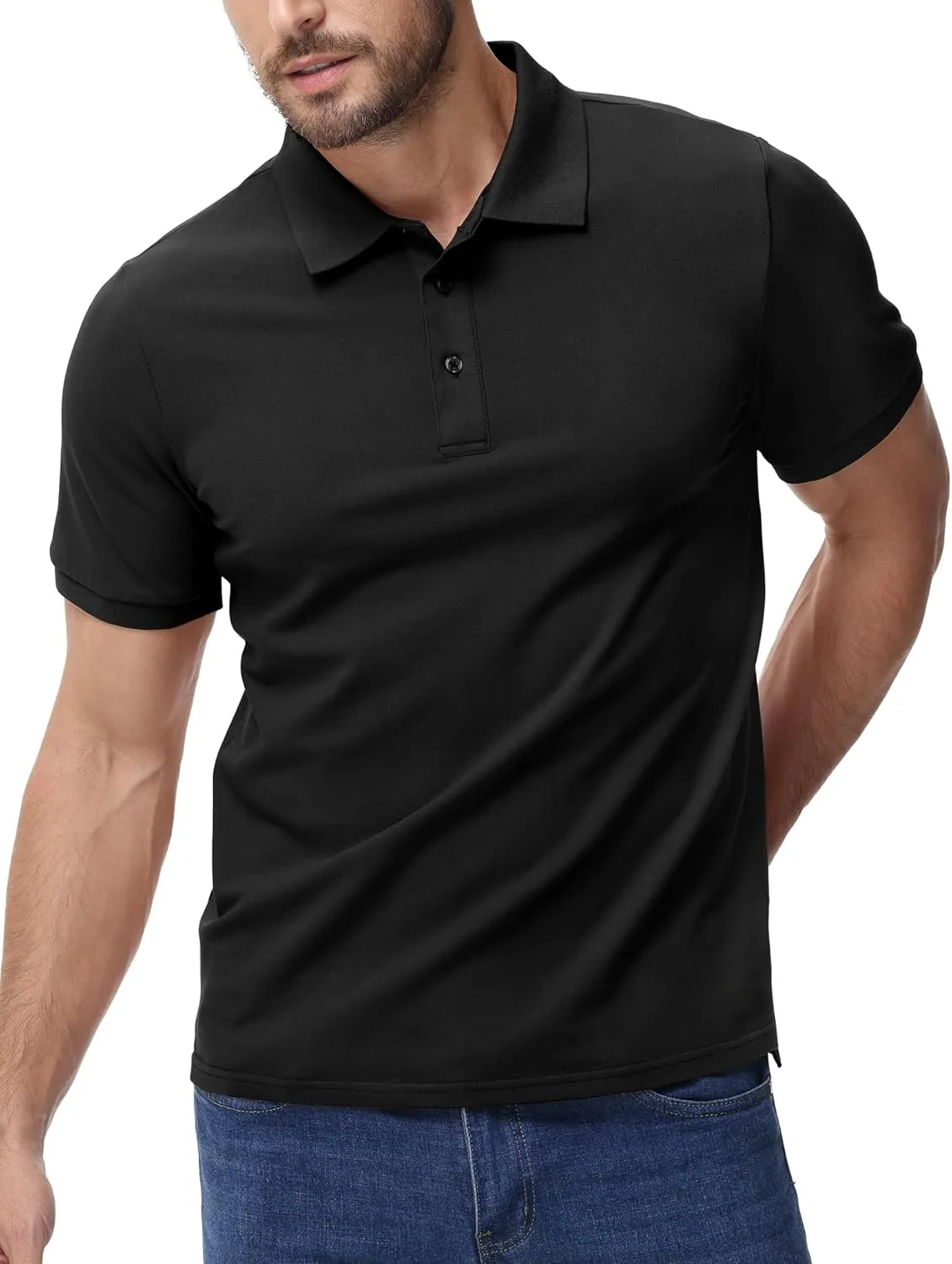 MIER Polo Shirts for Men Cotton Short Sleeve Golf Tennis Collared Shirt for Casual Work Travel, 3 Buttons, Ultra Soft