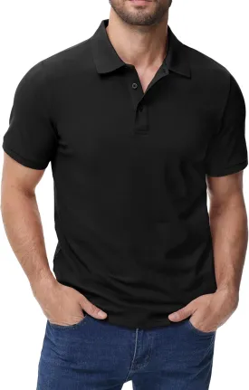 MIER Polo Shirts for Men Cotton Short Sleeve Golf Tennis Collared Shirt for Casual Work Travel, 3 Buttons, Ultra Soft