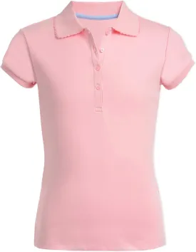 Nautica Girls' School Uniform Short Sleeve Polo Shirt, Button Closure, Soft Pique Fabric