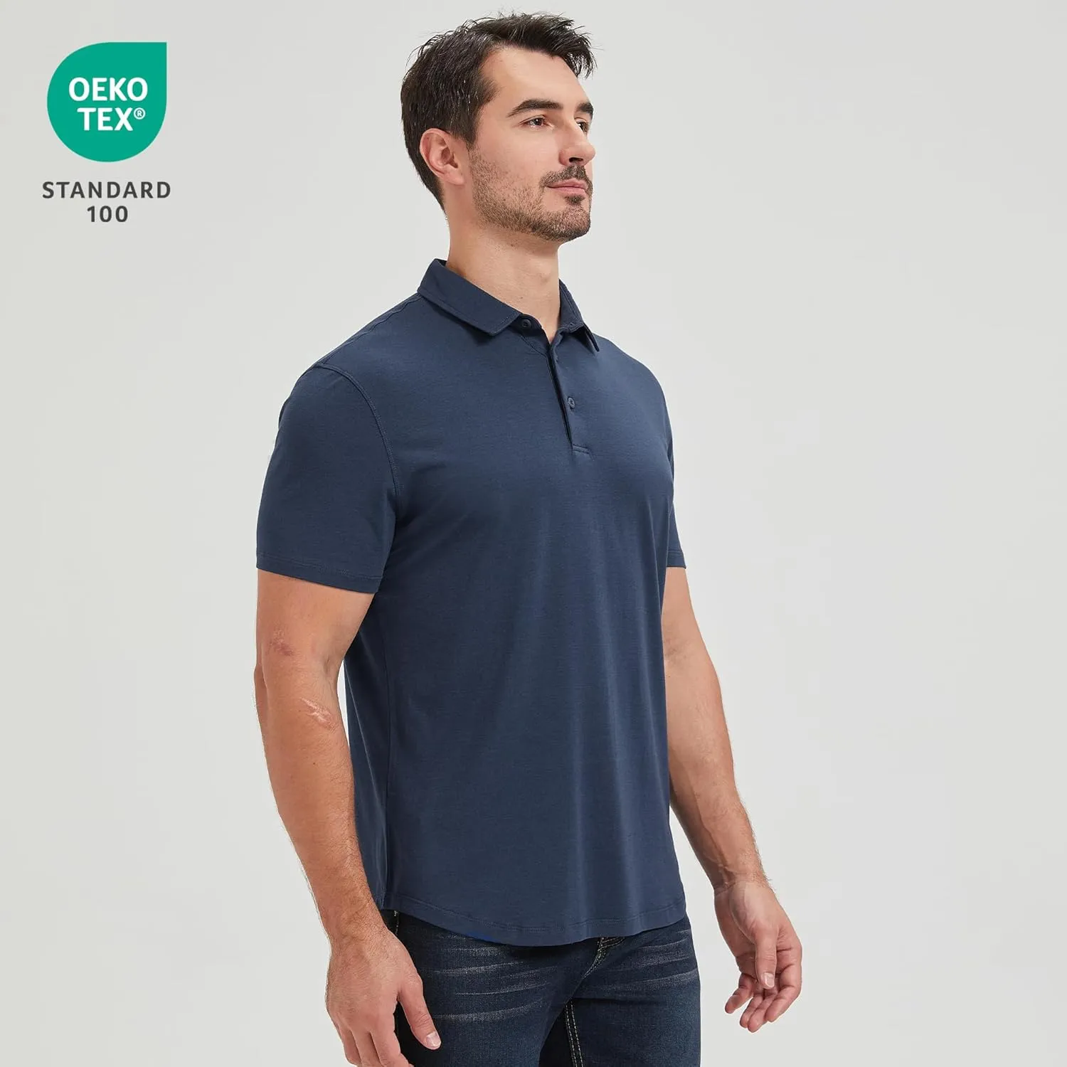 netdraw Mens Lightweight Bamboo Viscose Polo Ultra Soft Curved Hem UPF 50  Casual Collared Golf Shirt