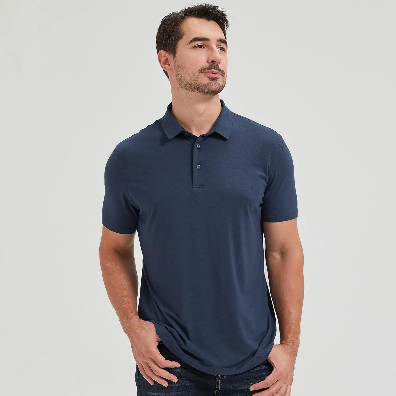 netdraw Mens Lightweight Bamboo Viscose Polo Ultra Soft Curved Hem UPF 50  Casual Collared Golf Shirt