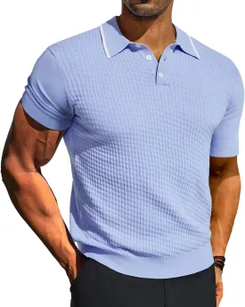 PJ PAUL JONES Men's Short Sleeve Knit Polo Shirts Waffle Texture Knit Shirt