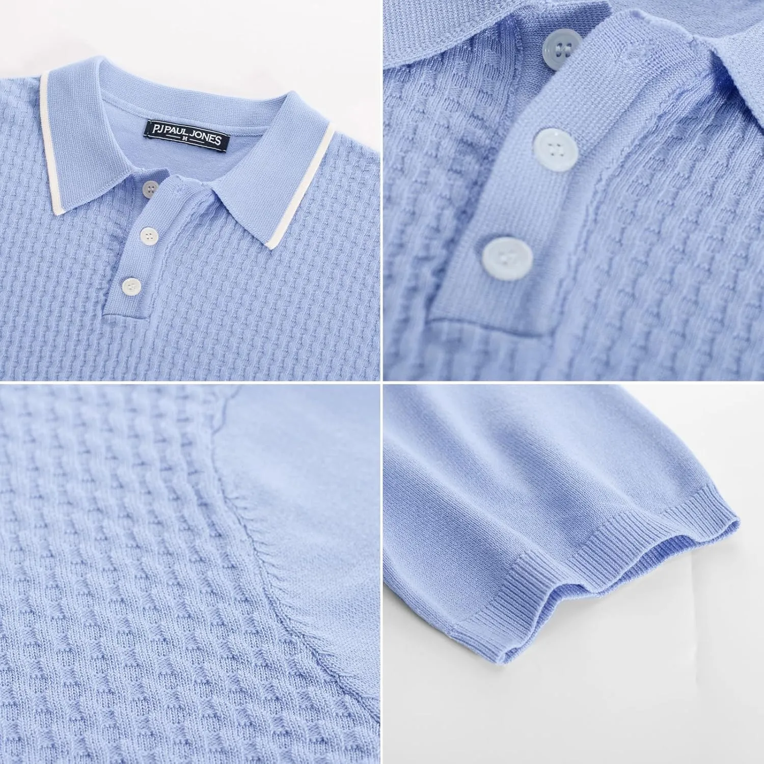 PJ PAUL JONES Men's Short Sleeve Knit Polo Shirts Waffle Texture Knit Shirt