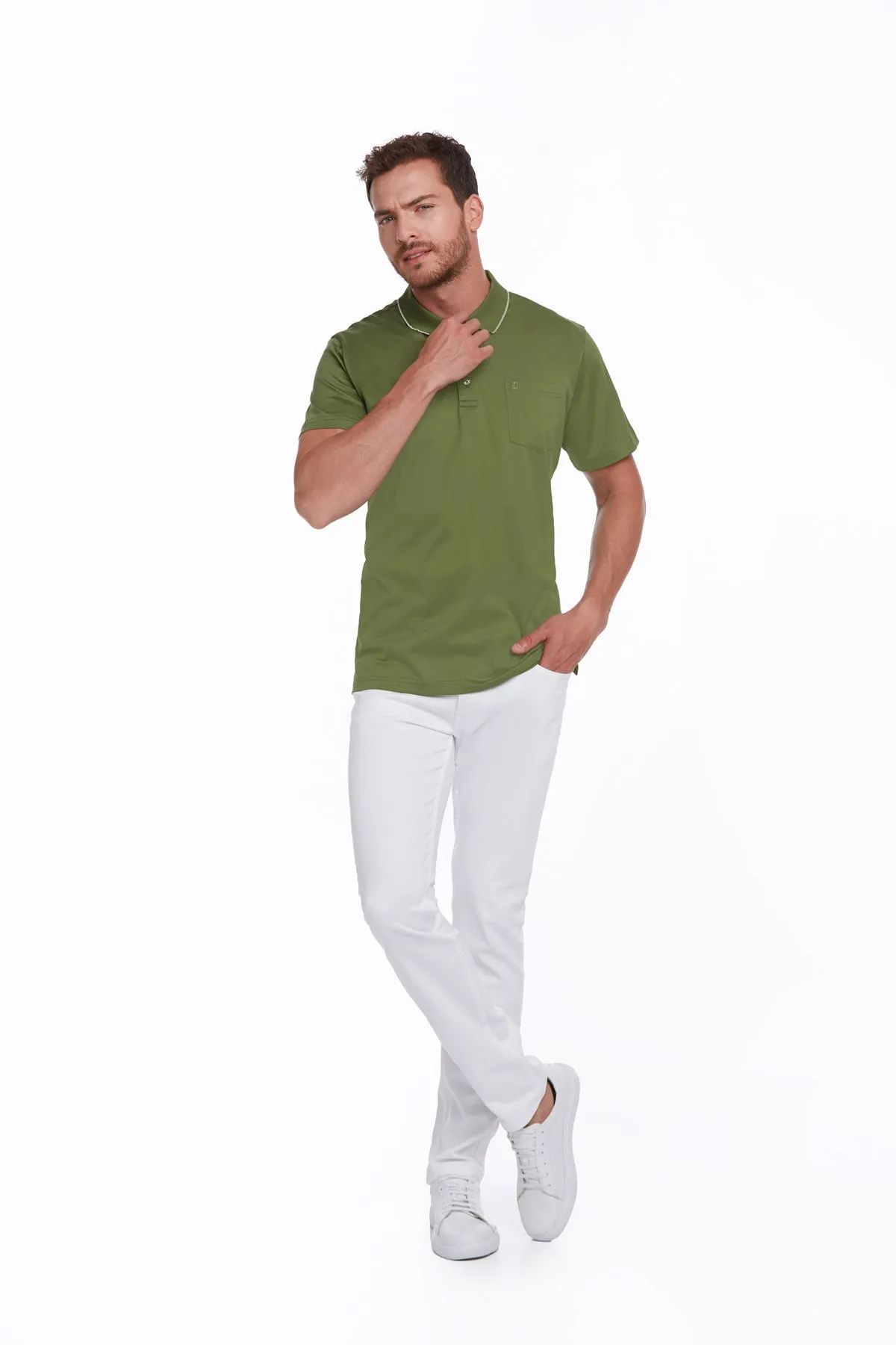 Regular Fit Light Green Basic Cotton Polo T-Shirt