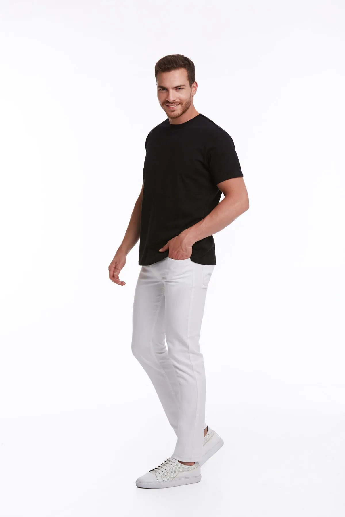 Slim Fit Basic Cotton Black Crew Neck T-Shirt