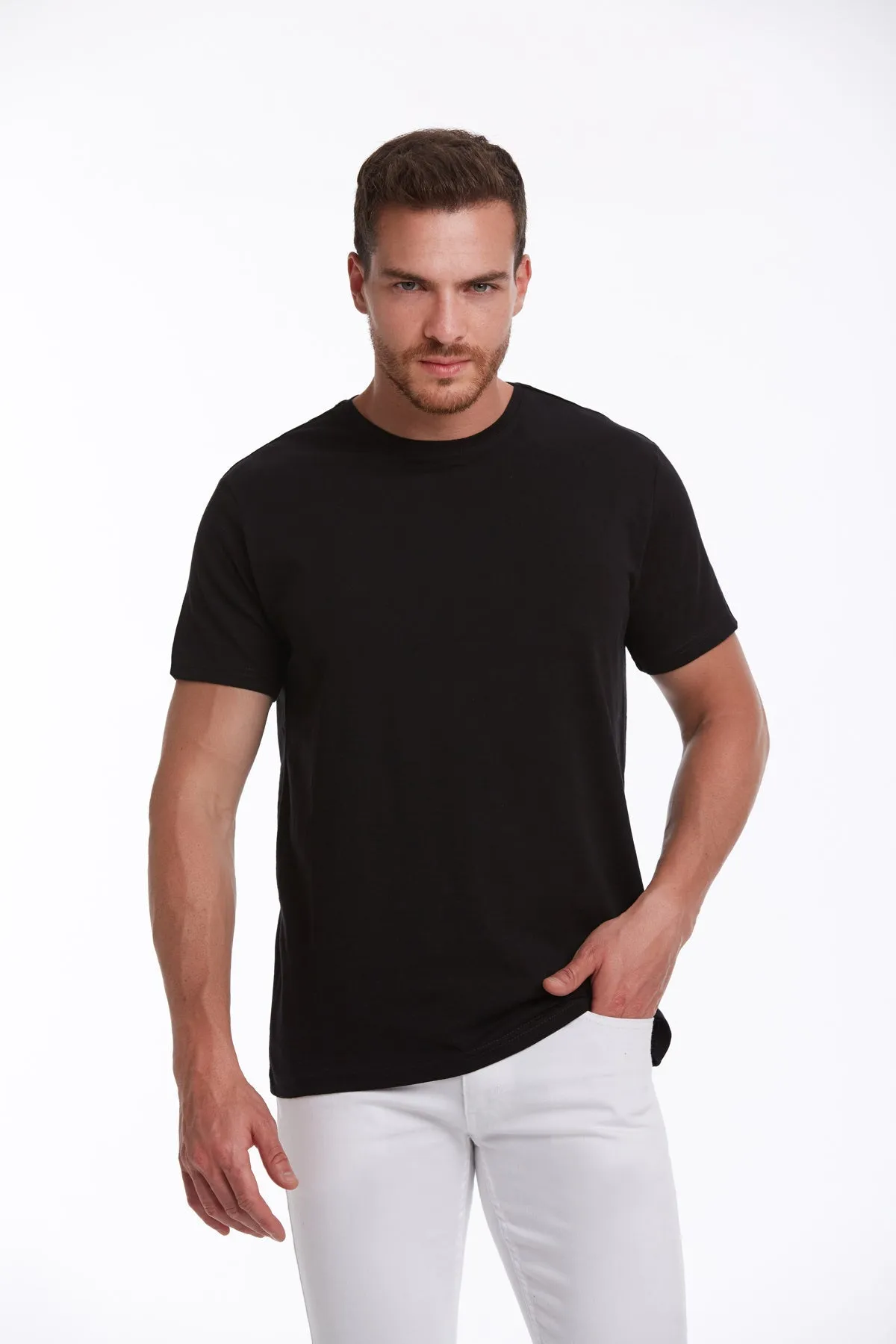 Slim Fit Basic Cotton Black Crew Neck T-Shirt