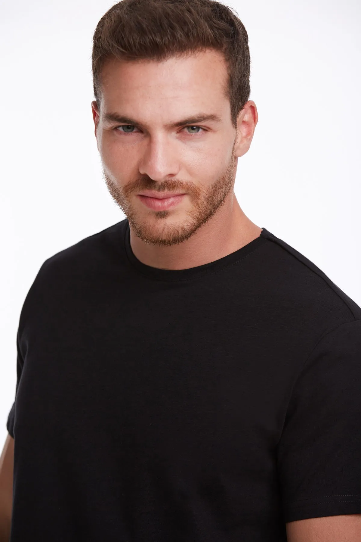 Slim Fit Basic Cotton Black Crew Neck T-Shirt