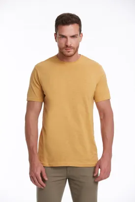 Slim Fit Basic Cotton Mustard Crew Neck T-Shirt