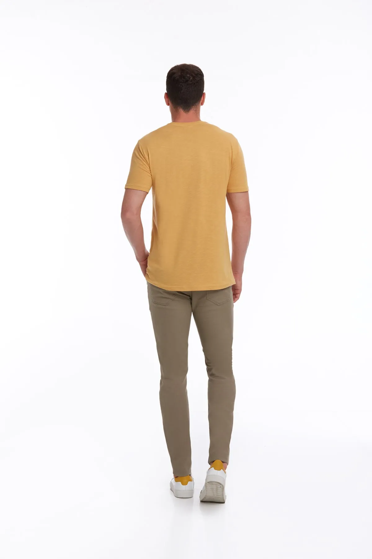 Slim Fit Basic Cotton Mustard Crew Neck T-Shirt
