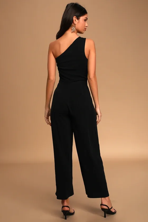 Souvenir Black One-Shoulder Wide Leg Jumpsuit