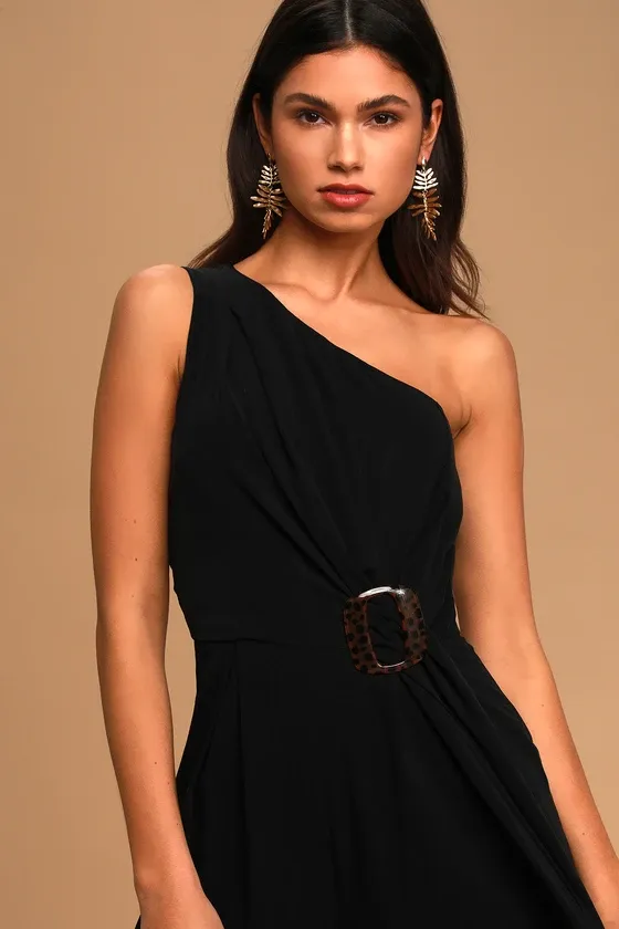 Souvenir Black One-Shoulder Wide Leg Jumpsuit