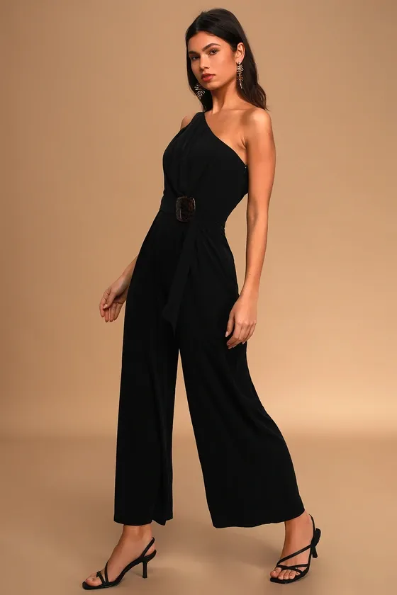 Souvenir Black One-Shoulder Wide Leg Jumpsuit