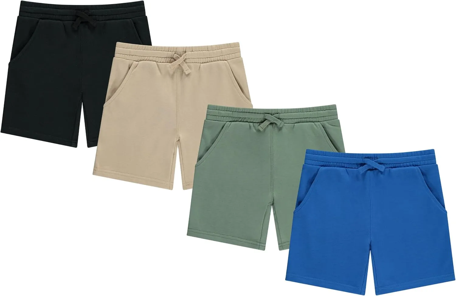 STITCH & STONE Boys 4-Pack French Terry Shorts  Soft & Breathable Cotton Lounge Shorts with Elastic Waist & Drawstring
