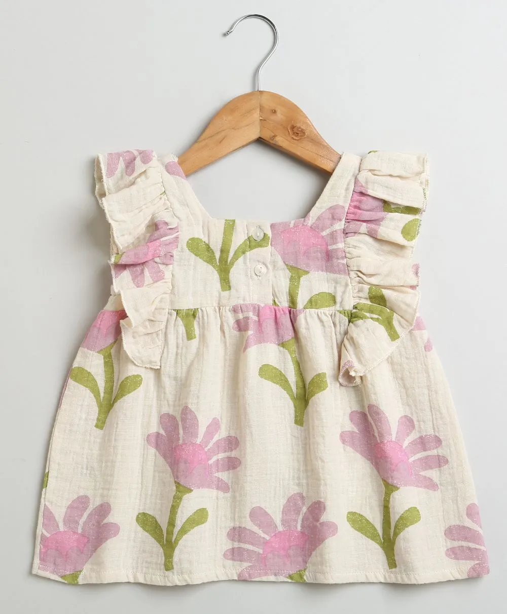 Sweetlime By AS Daisy Print Ruffle Organic Cotton Co-ord Set.