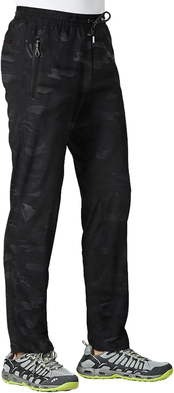 TBMPOY Men's Lightweight Hiking Travel Pants Breathable Athletic Fishing Active Joggers Zipper Pockets