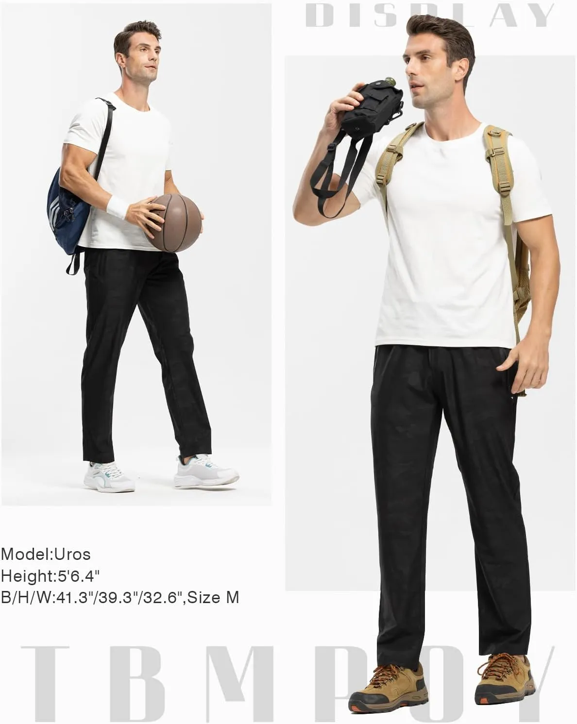TBMPOY Men's Lightweight Hiking Travel Pants Breathable Athletic Fishing Active Joggers Zipper Pockets