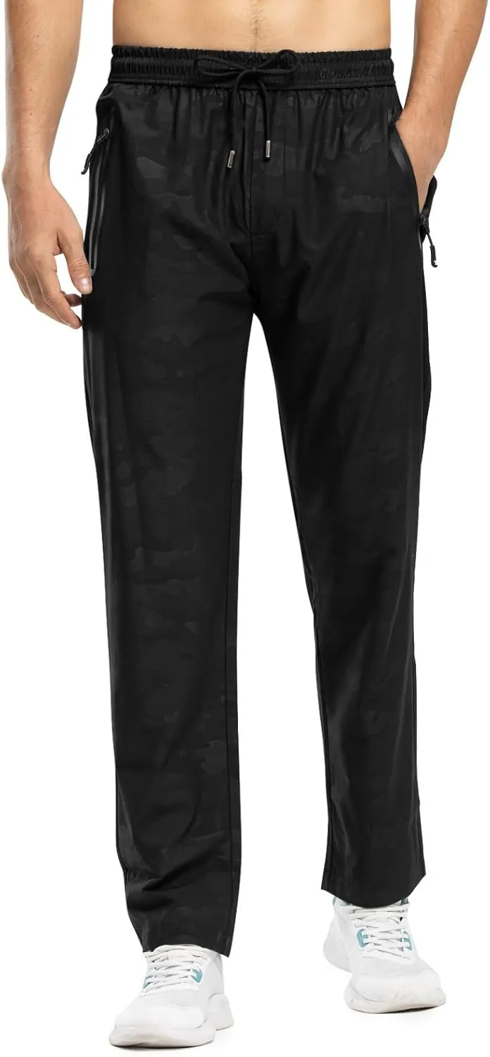 TBMPOY Men's Lightweight Hiking Travel Pants Breathable Athletic Fishing Active Joggers Zipper Pockets