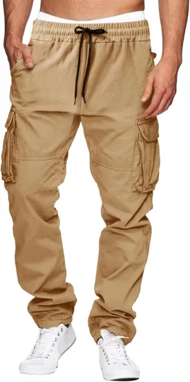 THWEI Cargo Pants for Men Casual Cotton Drawstring Lightweight Relaxed Fit Work Pants Multi Pockets