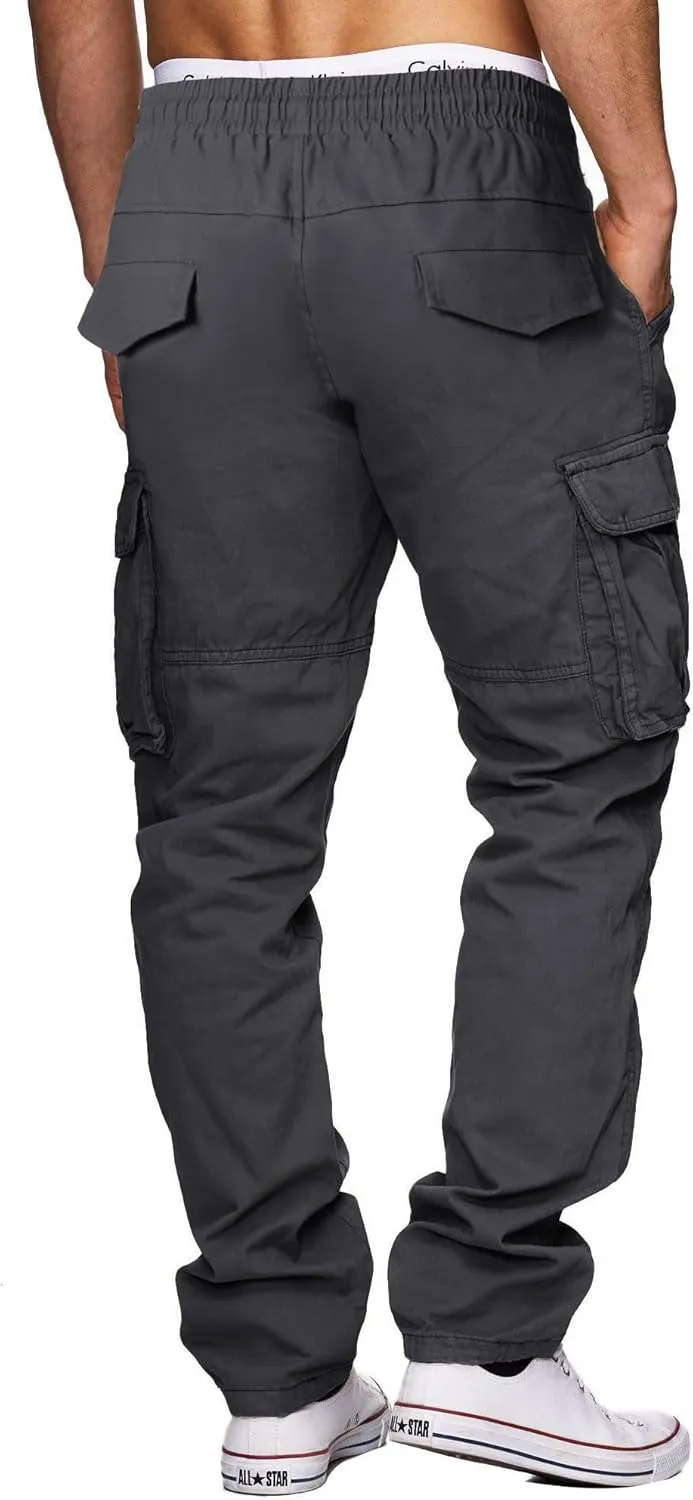 THWEI Cargo Pants for Men Casual Cotton Drawstring Lightweight Relaxed Fit Work Pants Multi Pockets