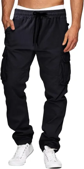 THWEI Cargo Pants for Men Casual Cotton Drawstring Lightweight Relaxed Fit Work Pants Multi Pockets