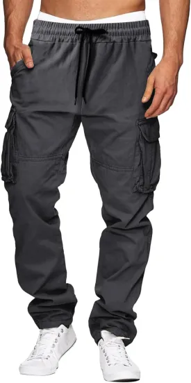 THWEI Cargo Pants for Men Casual Cotton Drawstring Lightweight Relaxed Fit Work Pants Multi Pockets