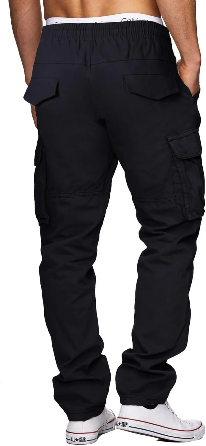 THWEI Cargo Pants for Men Casual Cotton Drawstring Lightweight Relaxed Fit Work Pants Multi Pockets
