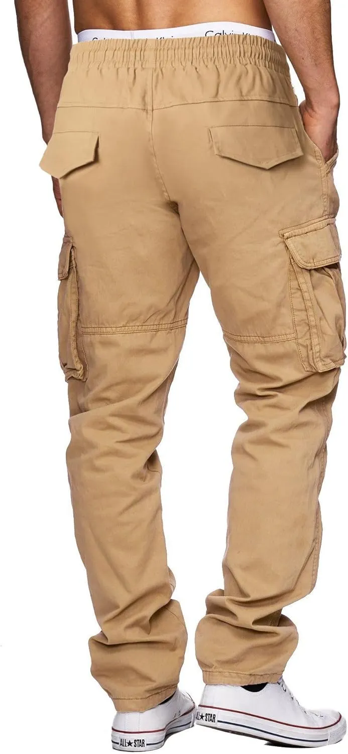 THWEI Cargo Pants for Men Casual Cotton Drawstring Lightweight Relaxed Fit Work Pants Multi Pockets