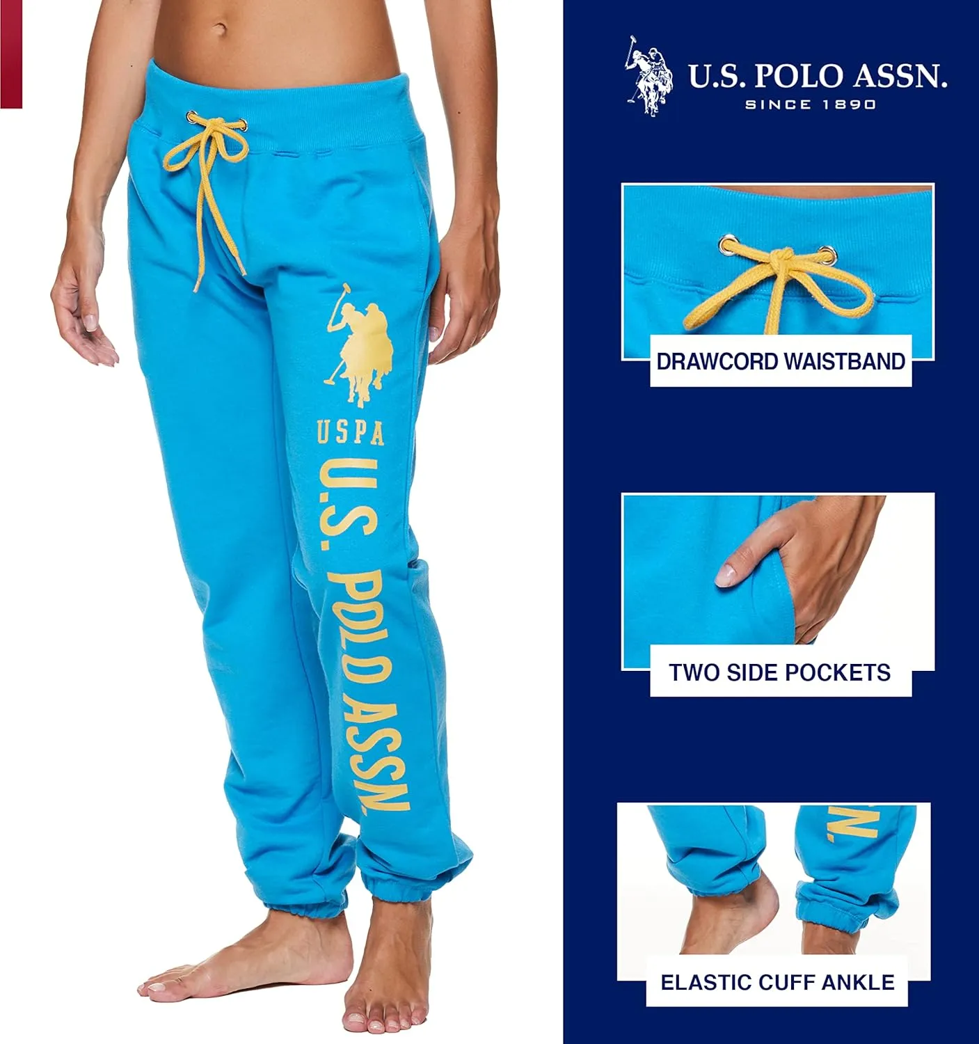 U.S. Polo Assn. Essentials Womens Sweatpants with Pockets, Comfy and Breathable French Terry Joggers for Women