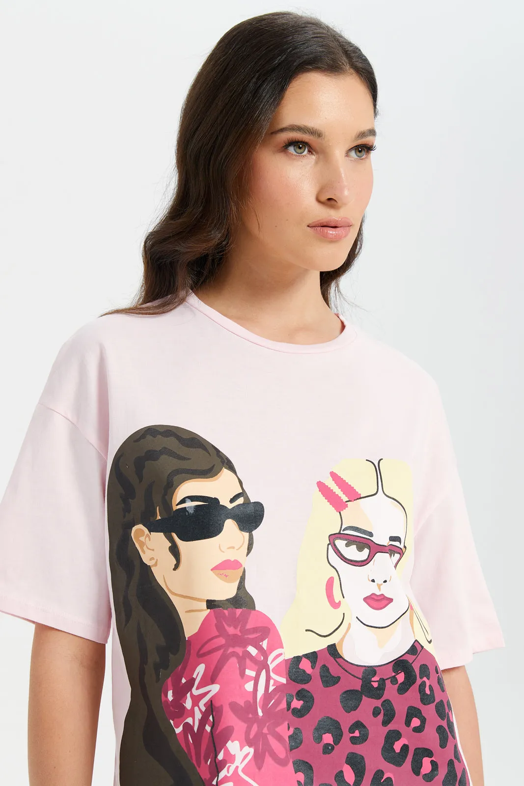 Women Pink Ladies Print T-Shirt